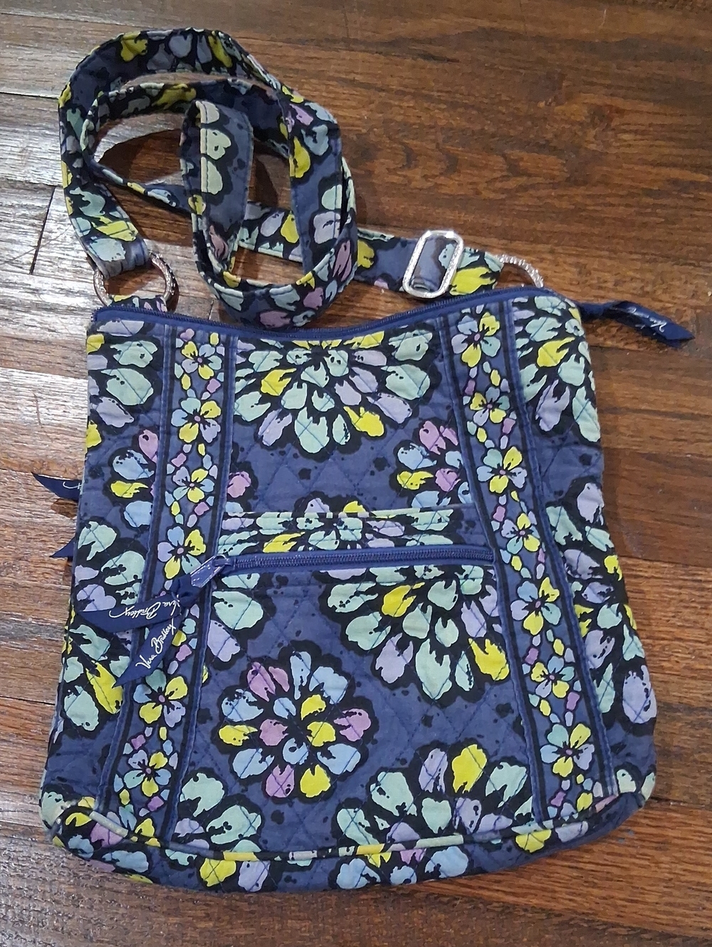 Vera Bradley Navy Floral Quilted Crossbody - Yellow, Light Blue, Lavender